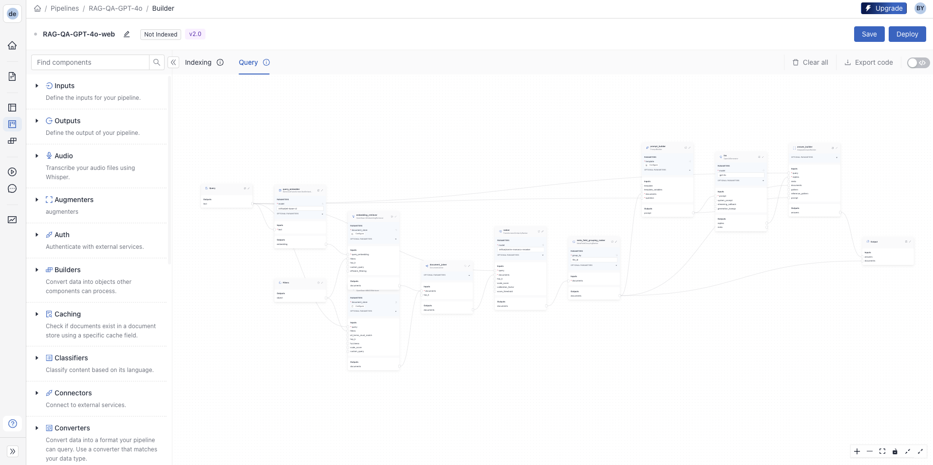 Default query pipeline coming with the “RAG Question Answering GPT-4o” template